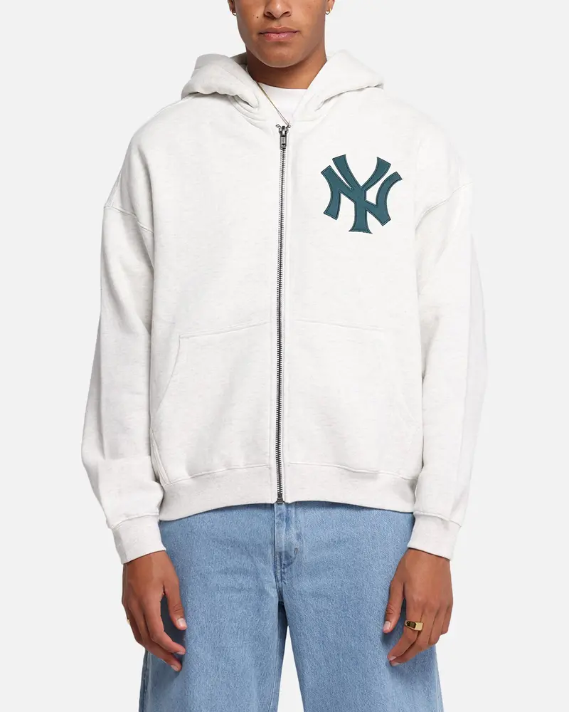 Majestic Athletic New York Yankees Arch Fz Boxy Hoodie White Marle 1