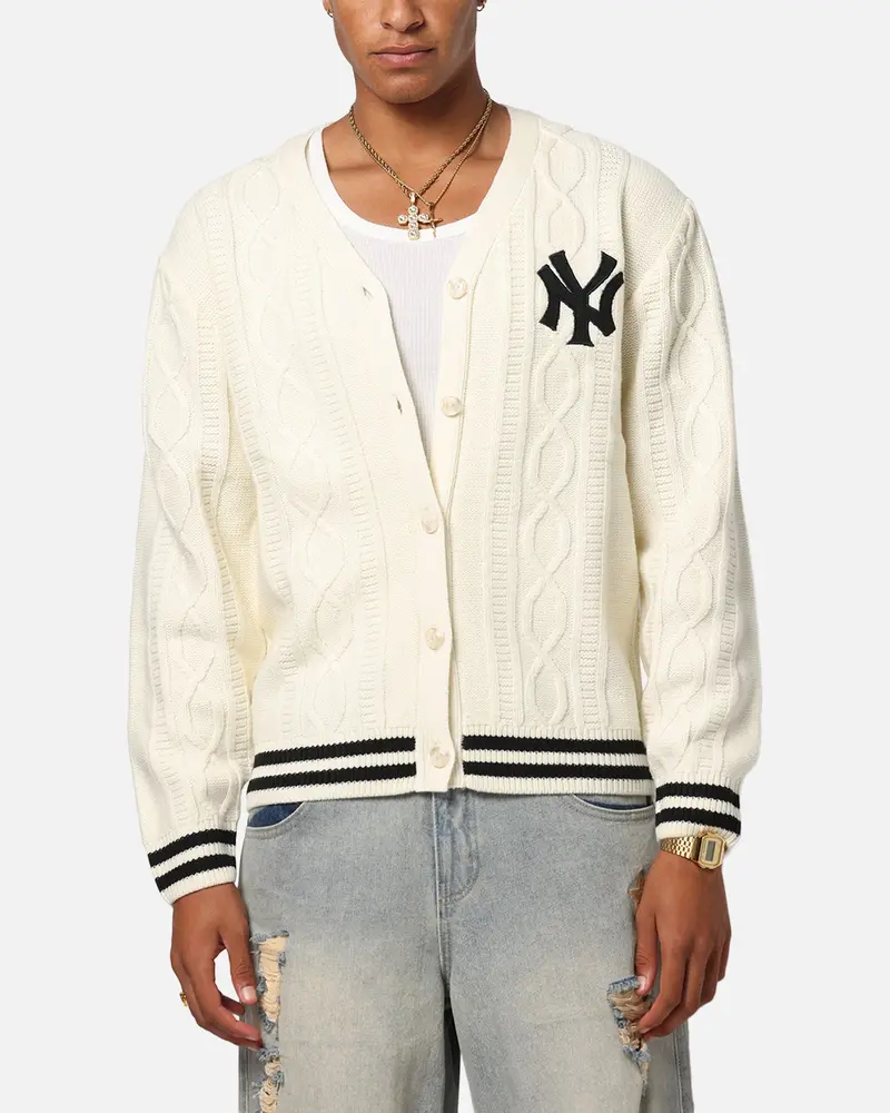 Majestic Athletic New York Yankees Boxy Cardigan Vintage White 1