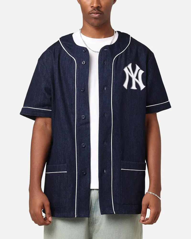 Majestic Athletic New York Yankees Denim Button Up Shirt Washed Navy Denim 1