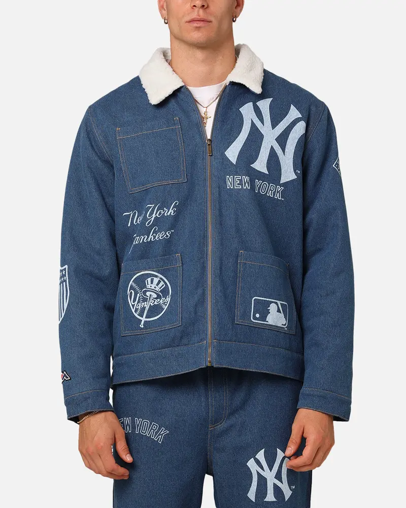 Majestic Athletic New York Yankees Etched Denim Shacket Washed Blue Denim 1