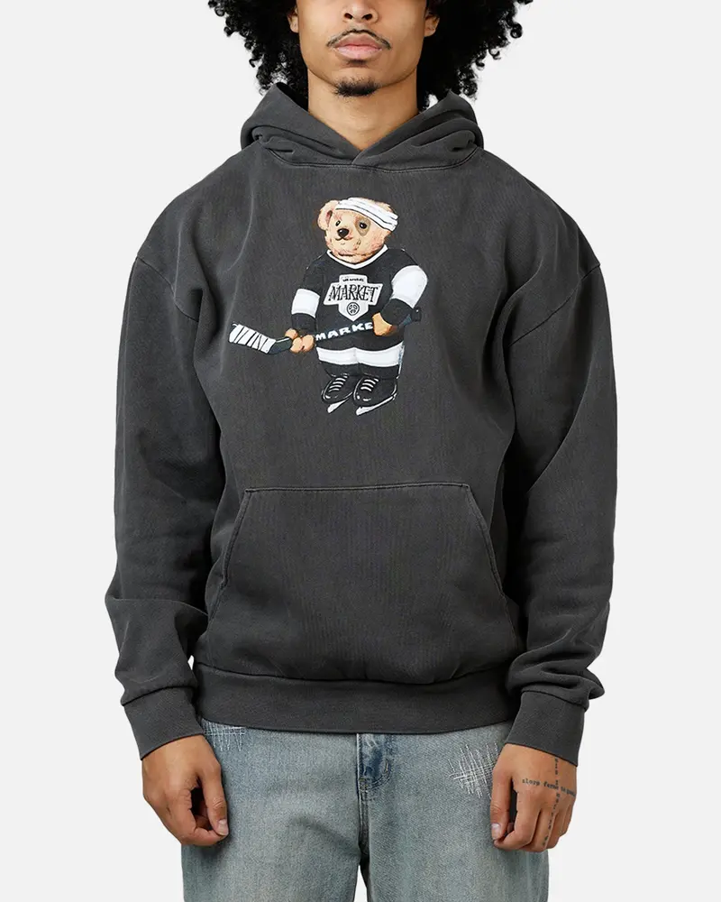 Market Hockey Bear Hoodie Washed Black 1