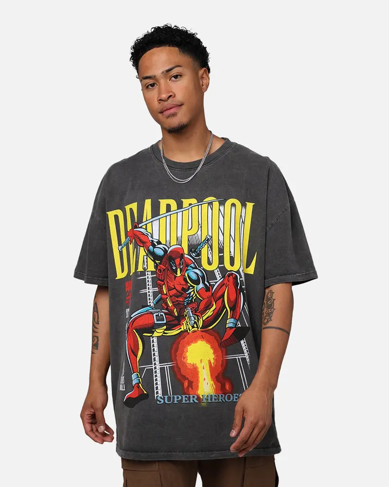 Marvel Deadpool Comic Heavyweight T-Shirt Black Wash 1