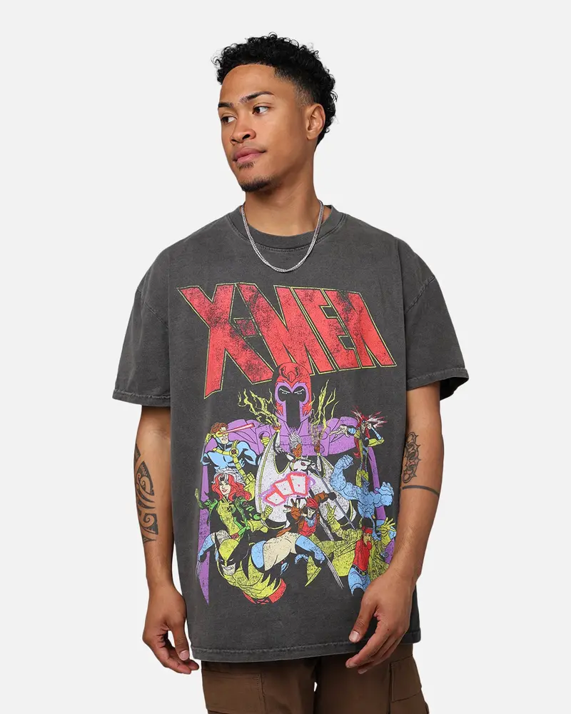 Marvel X-Men The X-Men Heavyweight Vintage T-Shirt Washed Black 1