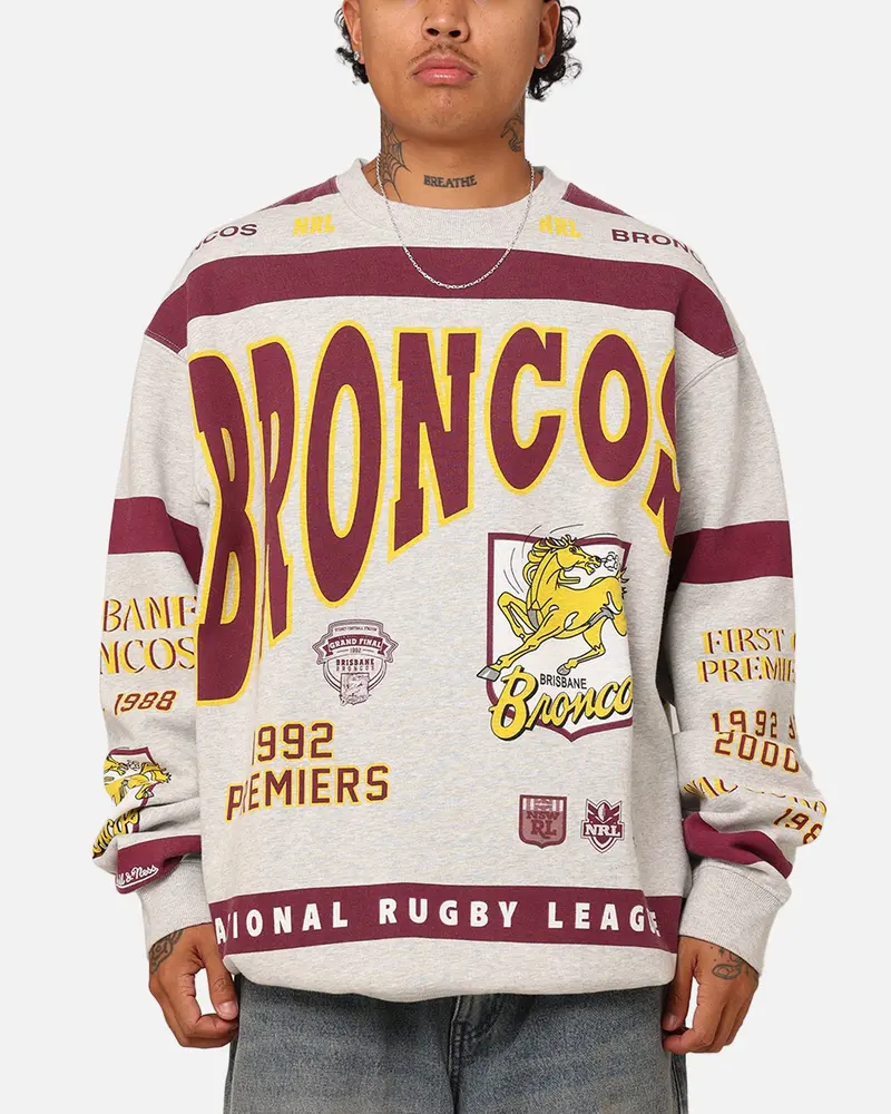 Mitchell & Ness Brisbane Broncos Team Crewneck Grey Marle 1
