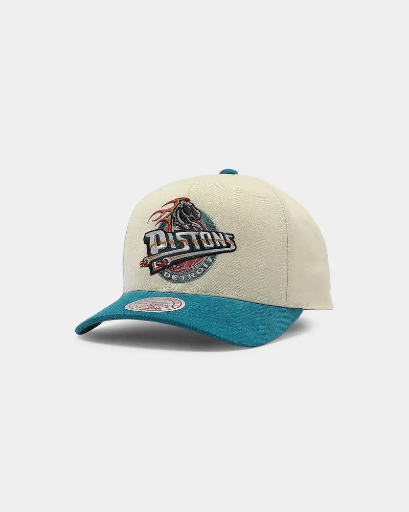 Mitchell & Ness Detroit Pistons Pro Crown Snapback Off White/Teal 1