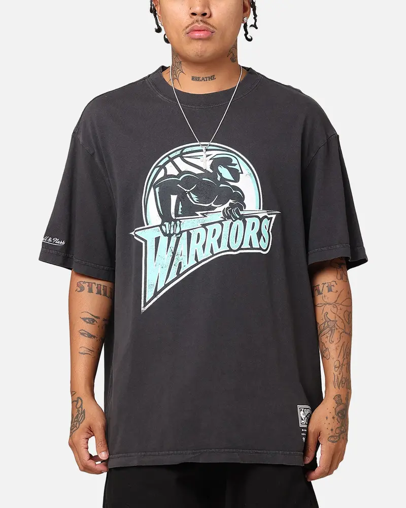 Mitchell & Ness Golden State Warriors Ice Blue Logo T-Shirt Faded Black 1