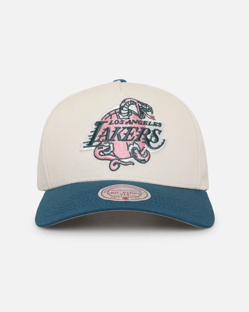 Mitchell & Ness Los Angeles Lakers 'Deep Emerald' Pro Pinch Snapback Off White/Green 1