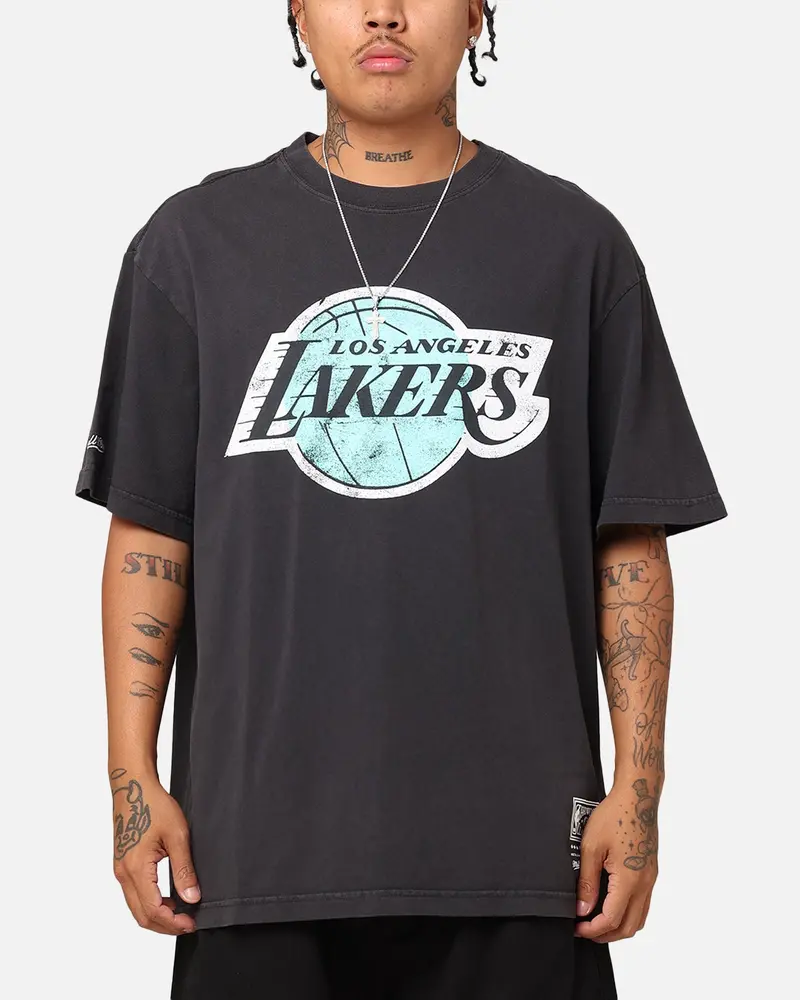 Mitchell & Ness Los Angeles Lakers Ice Blue Logo T-Shirt Faded Black 1