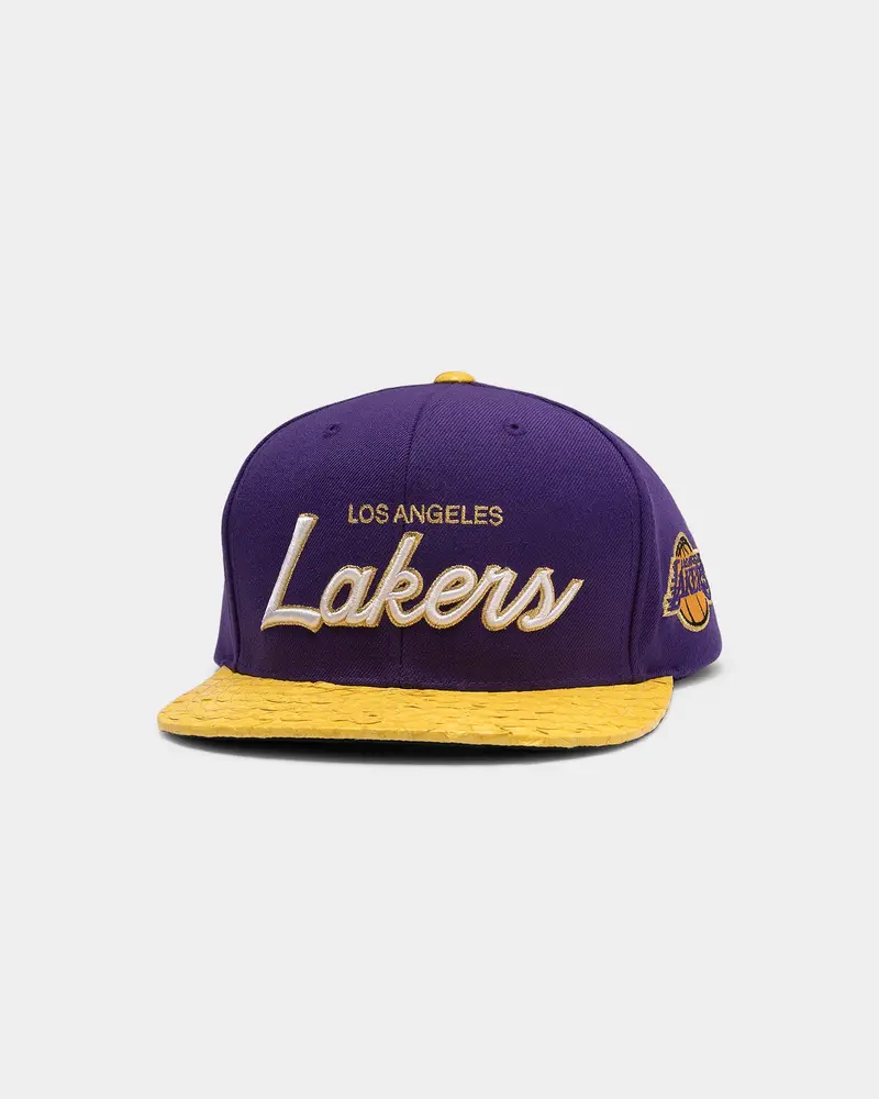 Mitchell & Ness Los Angeles Lakers Lux Carp Script Snapback Purple/ Yellow 1