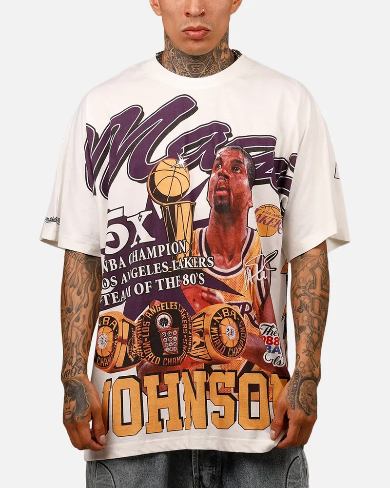 Mitchell & Ness Los Angeles Lakers Magic Johnson Rings T-Shirt Vintage White 1