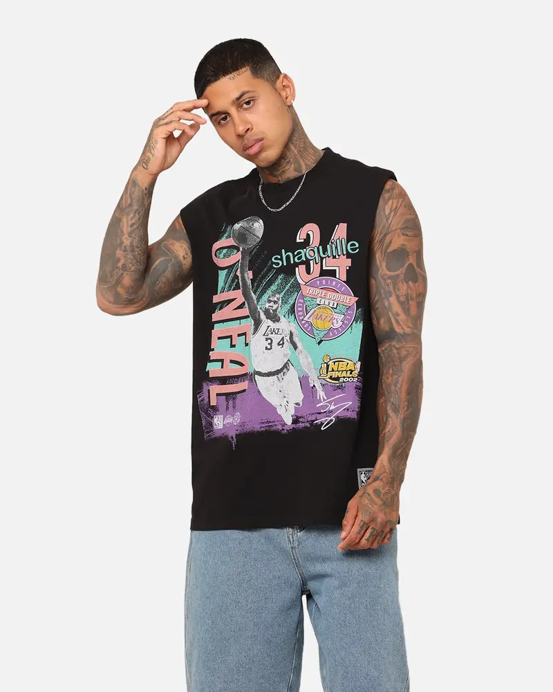Mitchell & Ness Los Angeles Lakers Shaquille O'neal Brush Off Muscle T-Shirt Black 1