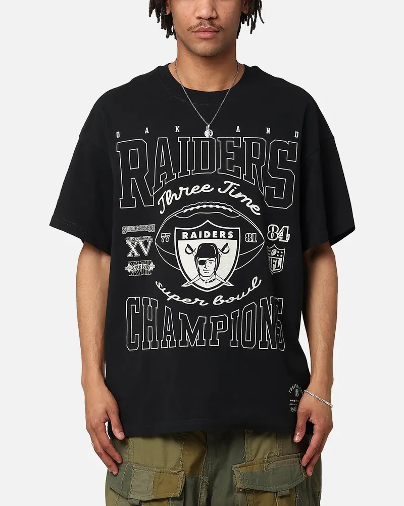 Mitchell & Ness Oakland Raiders 3 Time Super Bowl Champions T-Shirt Faded Black 1