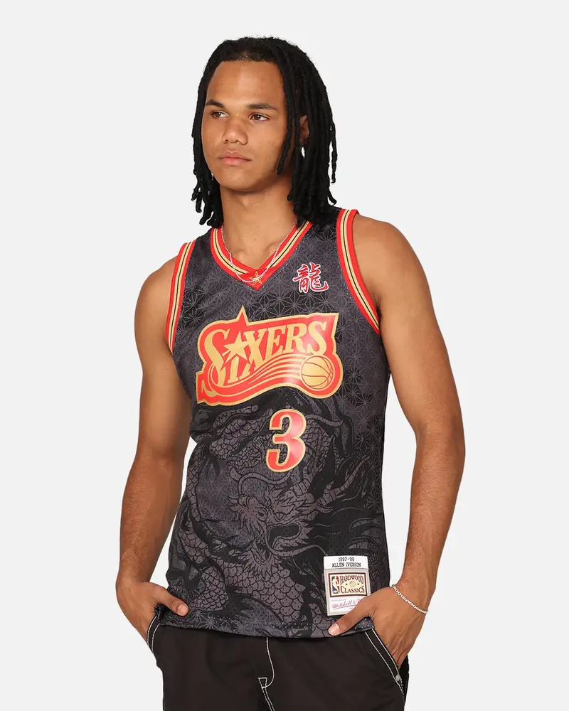 Mitchell & Ness Philadelphia 76Ers Allen Iverson '97-98 Year Of The Dragon Swingman Jersey Black/Red 1
