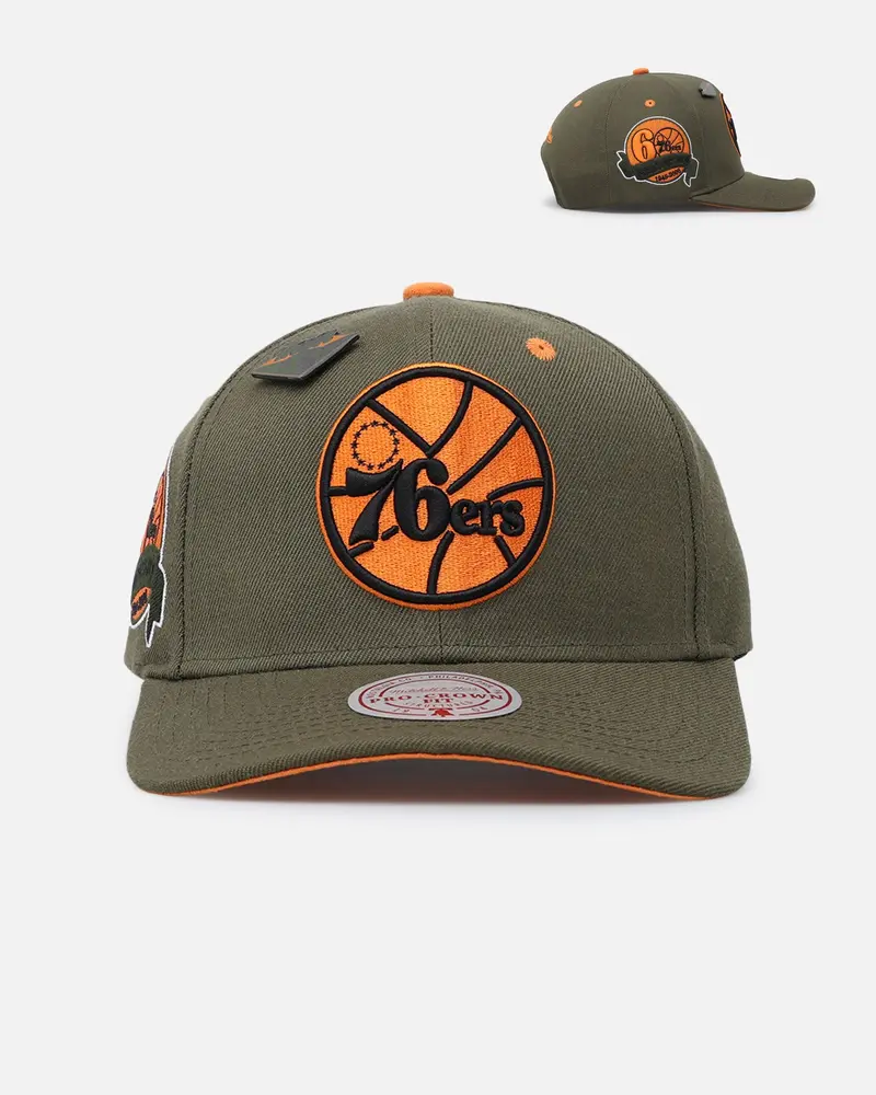 Mitchell & Ness Philadelphia 76Ers 'Harmony Of Hues' Pro Crown Snapback Olive/Orange 1