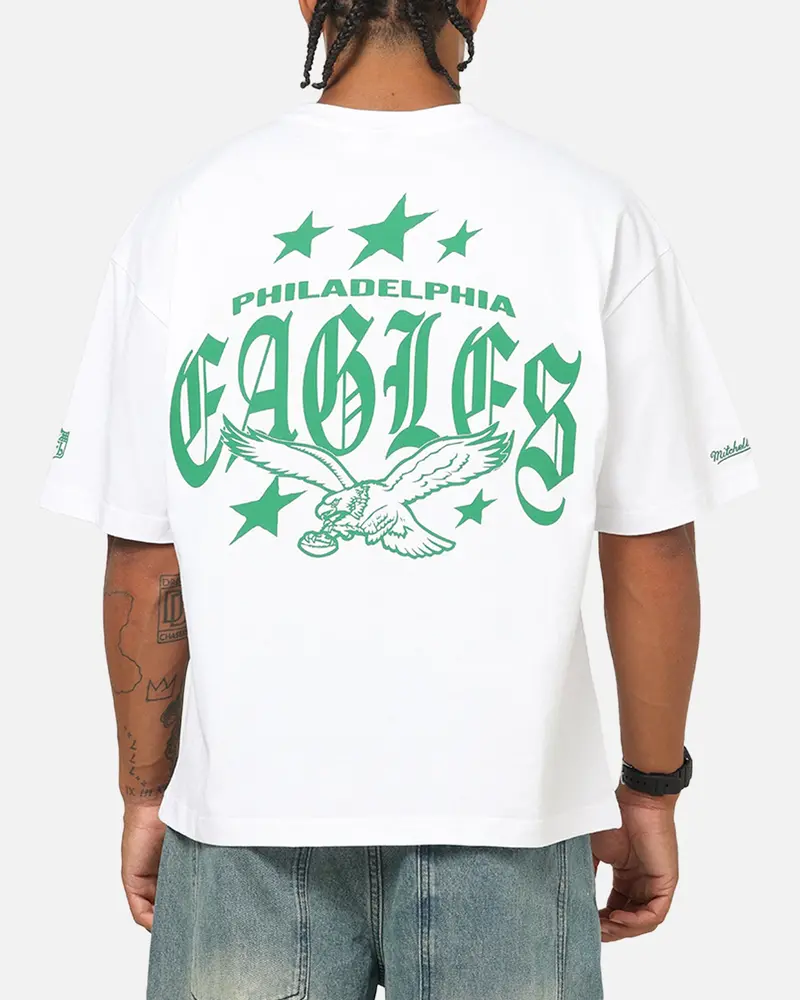 Mitchell & Ness Philadelphia Eagles Stars & Text Boxy T-Shirt White 1