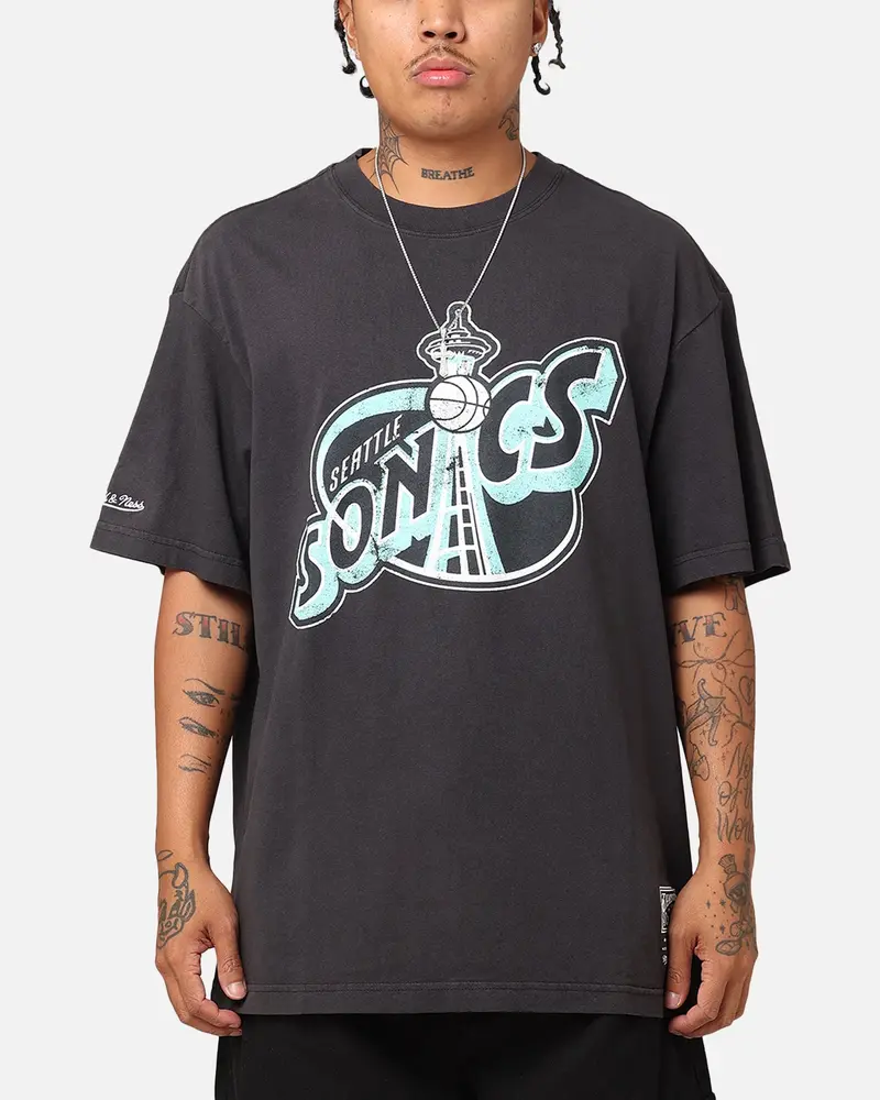Mitchell & Ness Seattle Sonics Ice Blue Logo T-Shirt Faded Black 1
