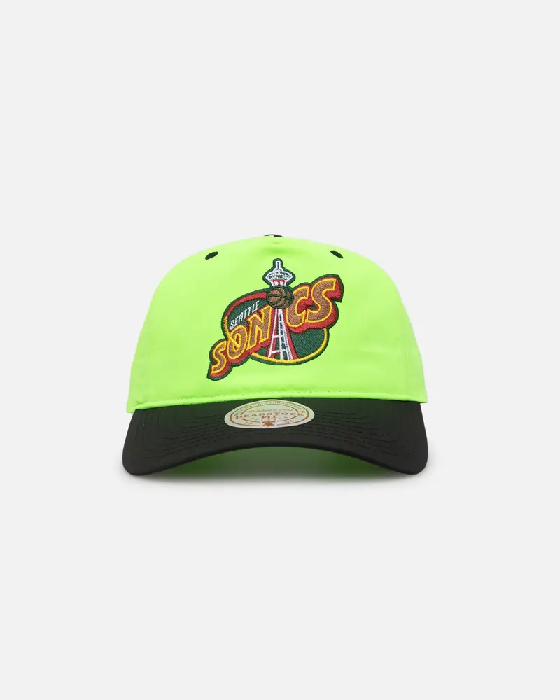 Mitchell & Ness Seattle Sonics Nylon Deadstock 2-Tone Snapback Neon Green/Black 1
