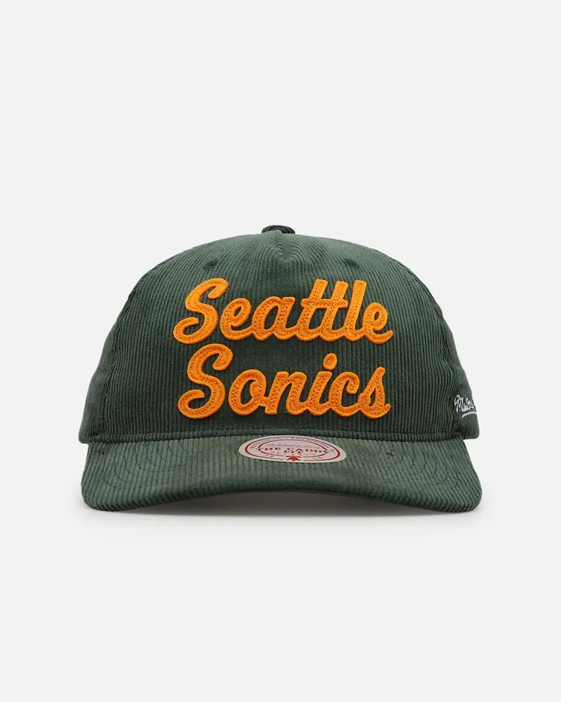 Mitchell & Ness Seattle Sonics Stack Script Corduroy Snapback Green 1