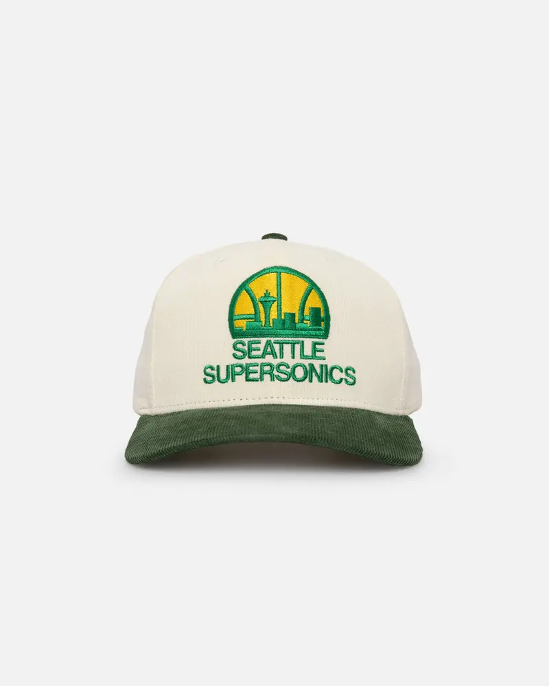 Mitchell & Ness Seattle Supersonics Go Team Go Og Corduroy Snapback Light Cream/Green 1
