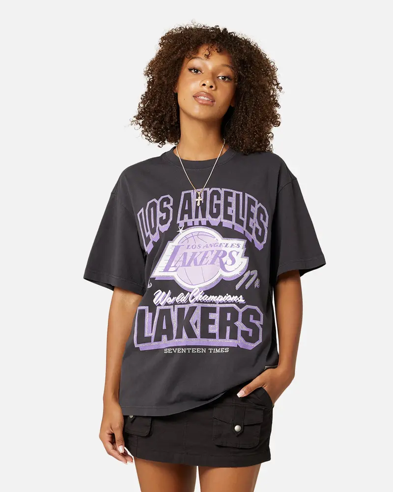 Mitchell & Ness Women's Los Angeles Lakers Arch Logo T-Shirt Faded Black 1