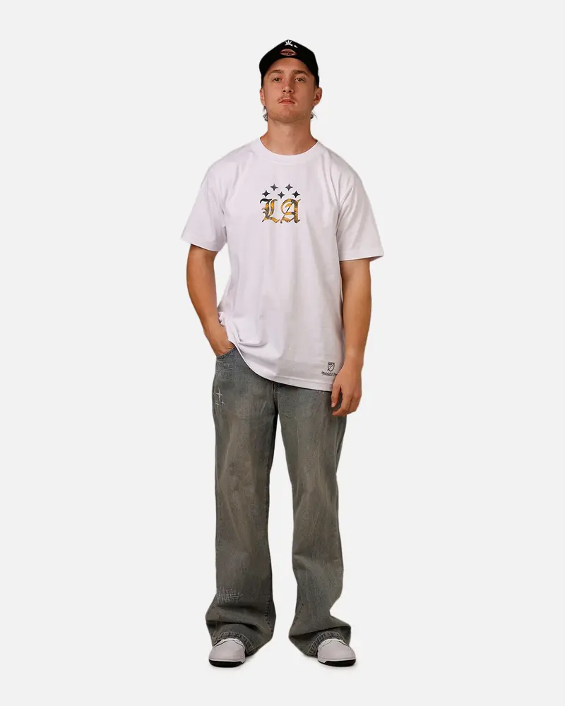 Mitchell & Ness X Los Angeles Galaxy X Culture Kings La Wordmark T-Shirt White 3