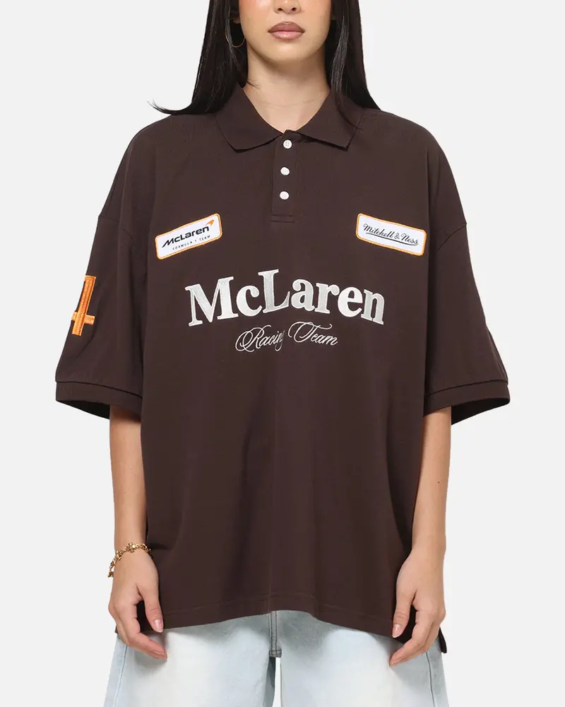Mitchell & Ness X Mclaren Heritage Boxy Polo Shirt Chocolate 1