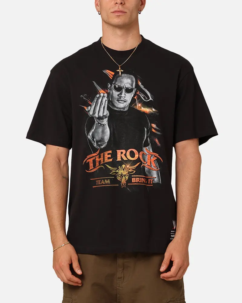 Mitchell & Ness X Wwe Dwayne "The Rock" Johnson Team Bring It T-Shirt Overdyed Black 1