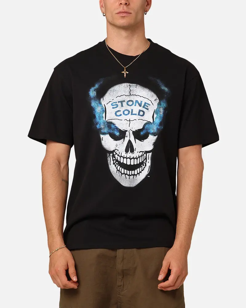 Mitchell & Ness X Wwe Stone Cold Steve Austin Skull T-Shirt Overdyed Black 1