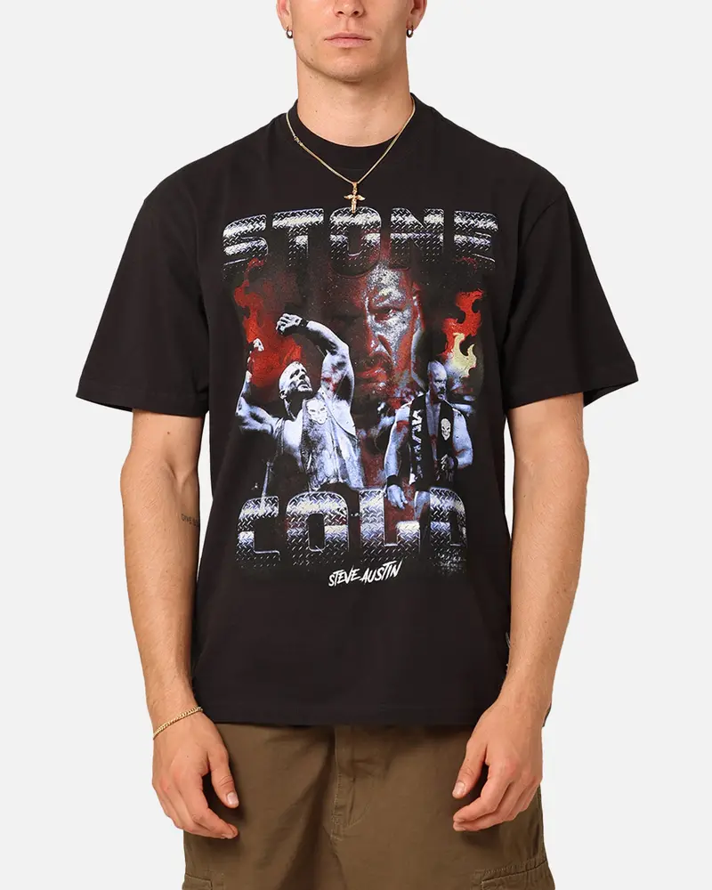 Mitchell & Ness X Wwe Stone Cold Steve Austin Stone Cold T-Shirt Overdyed Black 1