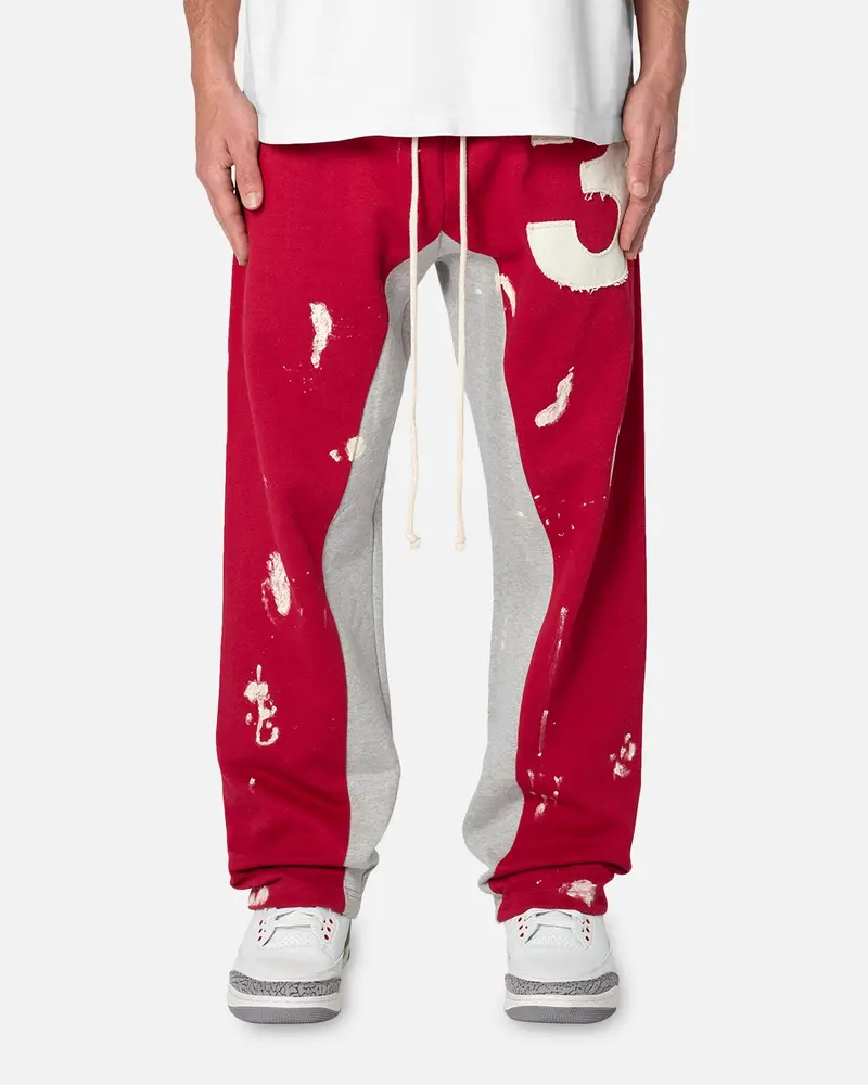 Mnml 3 Patch Contrast Sweatpants Grey/Red 1