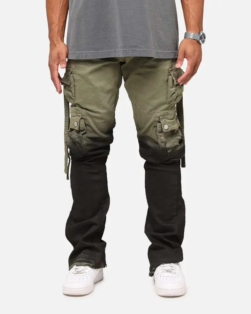 Mnml B569 Cargo Flare Denim Jeans Olive/Black 1