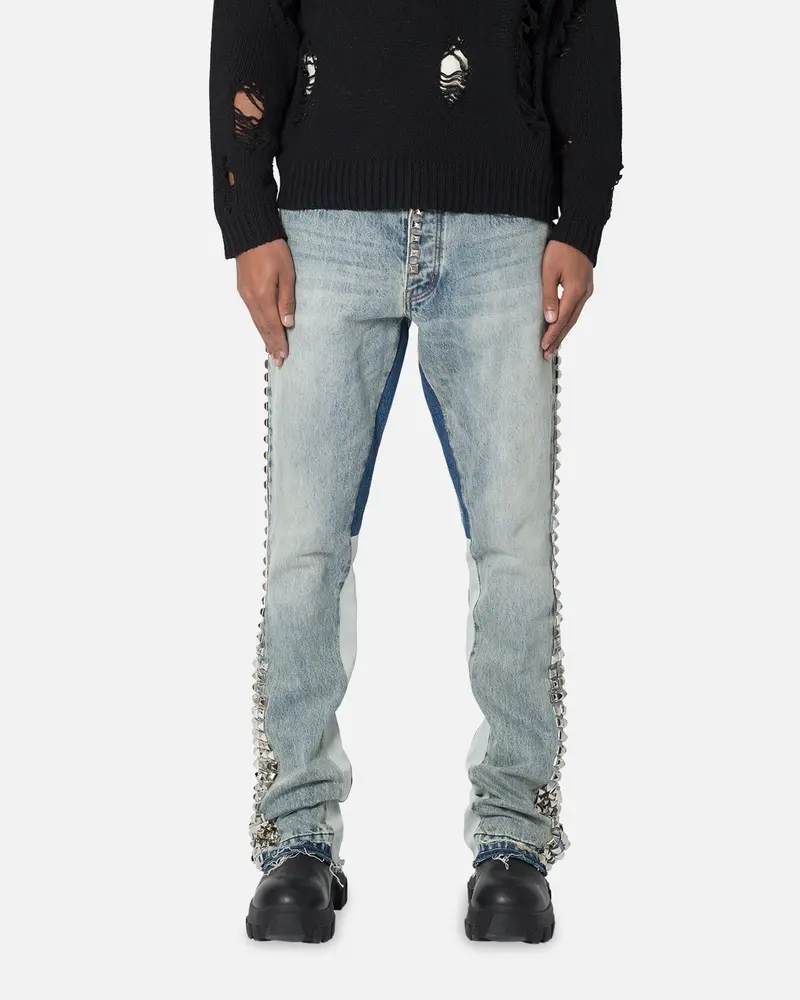 Mnml B572 Studded Flare Denim Jeans Blue 1