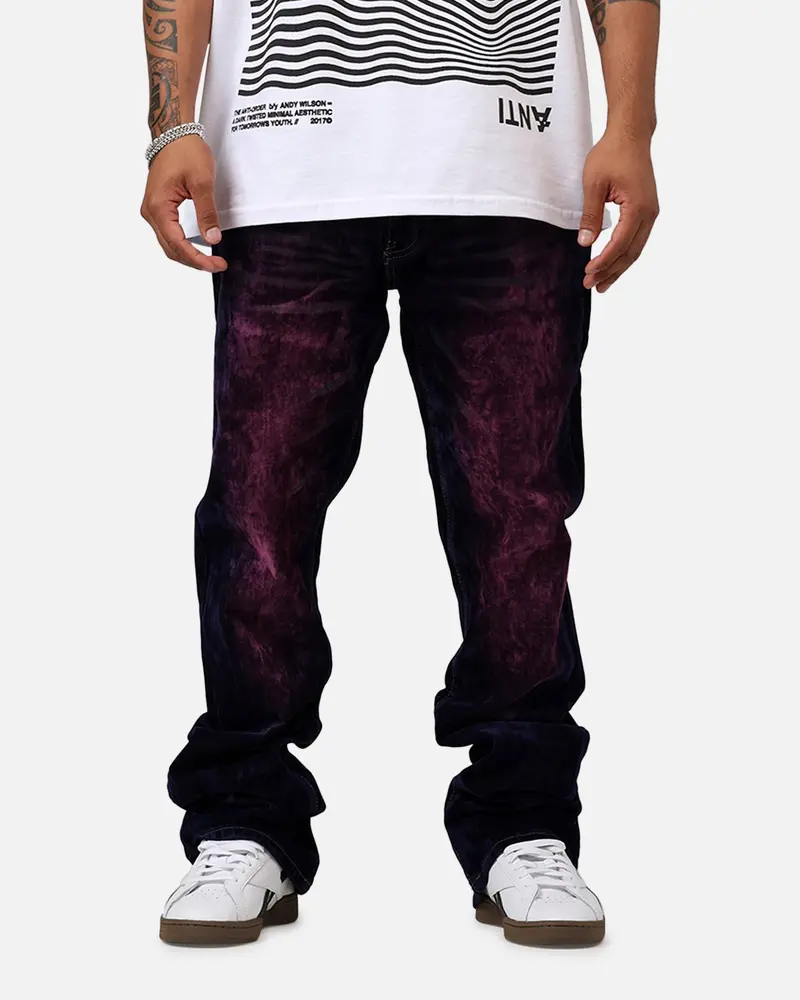 Mnml B577 Suede Flare Denim Jeans Purple 1