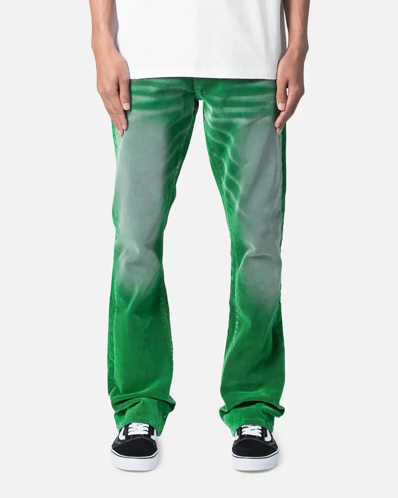 Mnml B658 Gecko Suede Flare Denim Jeans Green 1