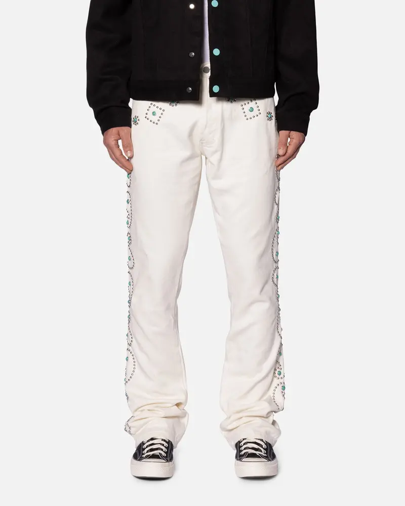 Mnml B660 Paisley Stud Twill Flare Denim Jeans Ivory 1