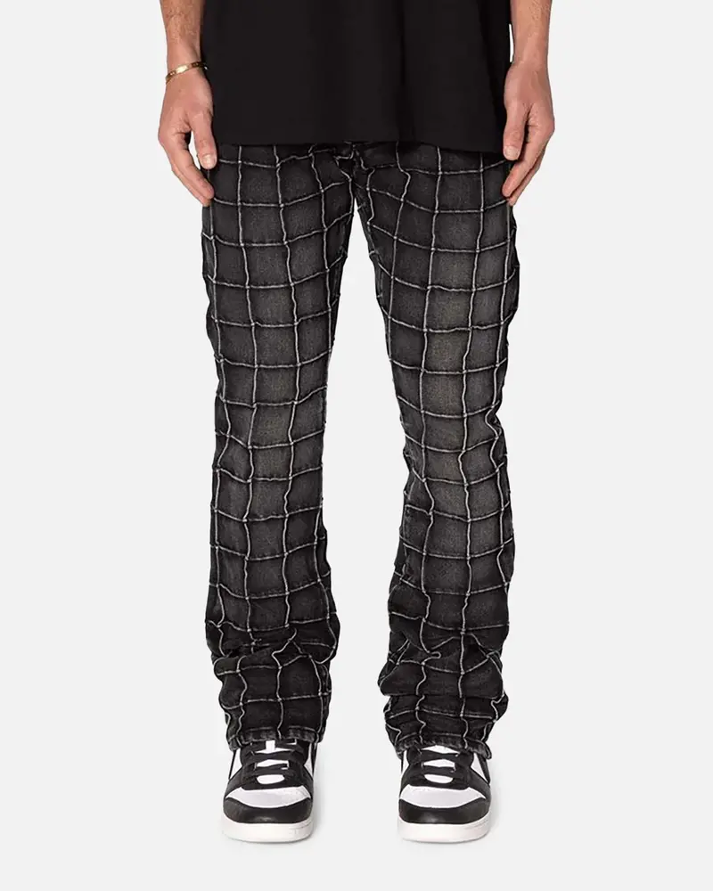Mnml B665 Pleat Square Flare Denim Jeans Black 1