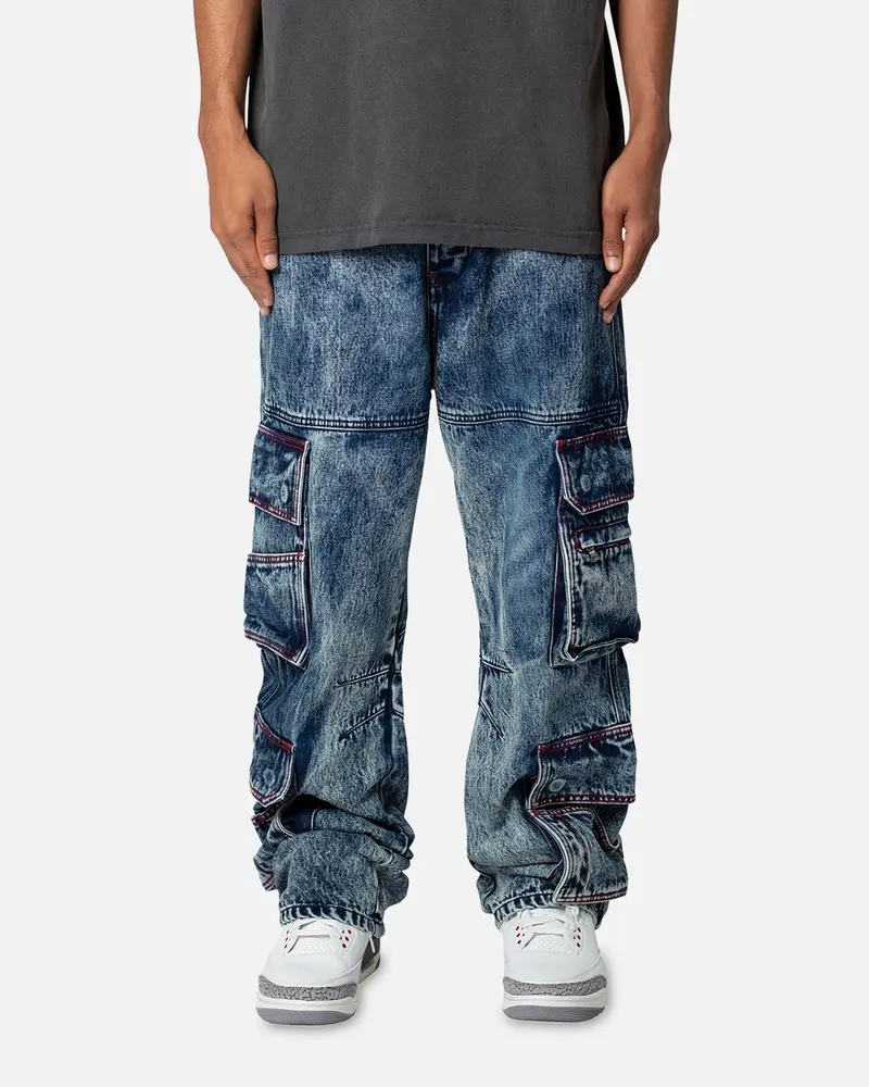 Mnml Baggy Rave Cargo Denim Jeans Vintage Blue 1
