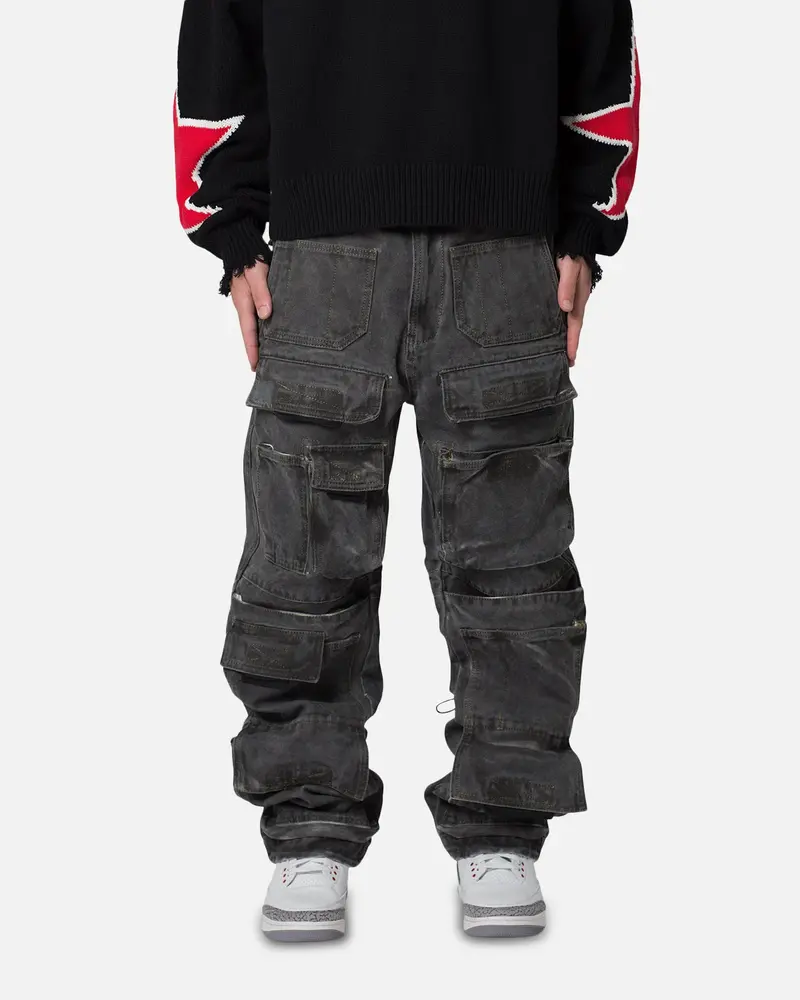 Mnml Baggy Skater Cargo Denim Jeans Black 1