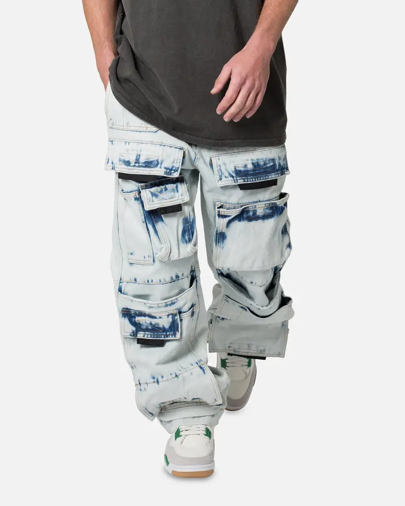 Mnml Baggy Skater Cargo Denim Jeans Blue 1