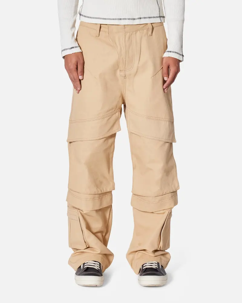 Mnml Baggy Slanted Cargo Pants Khaki 1
