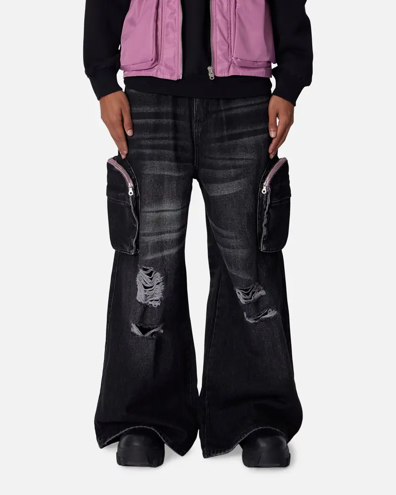 Mnml C23 Rave Double Cargo Denim Pants Washed Black 1