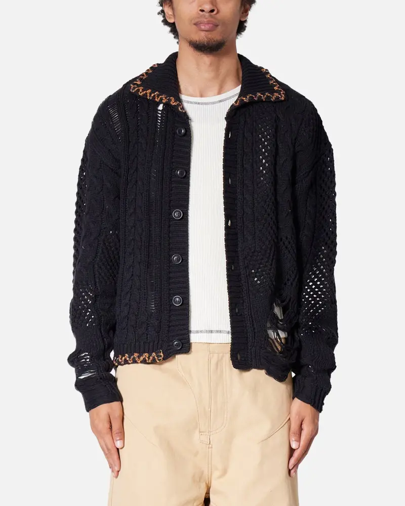 Mnml Chunky Distressed Cardigan Black 1