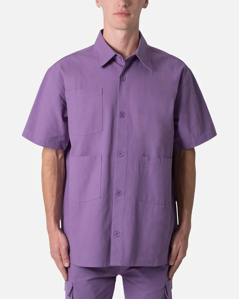 Mnml Collared Button Up Shirt Purple 1