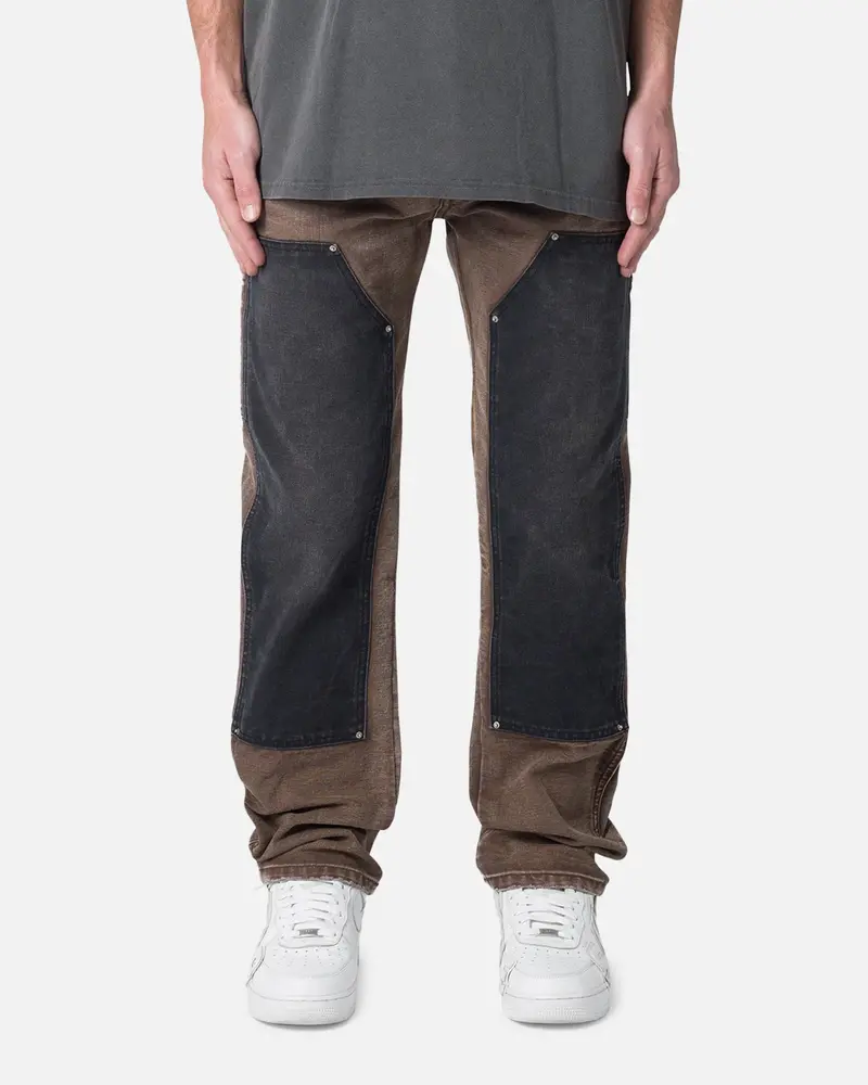 Mnml Contrast Double Knee Denim Jeans Brown 1