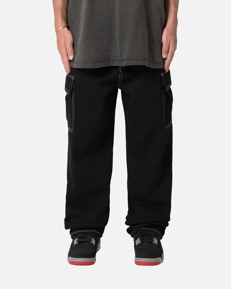 Mnml Contrast Ultra Baggy Cargo Denim Jeans Black 1