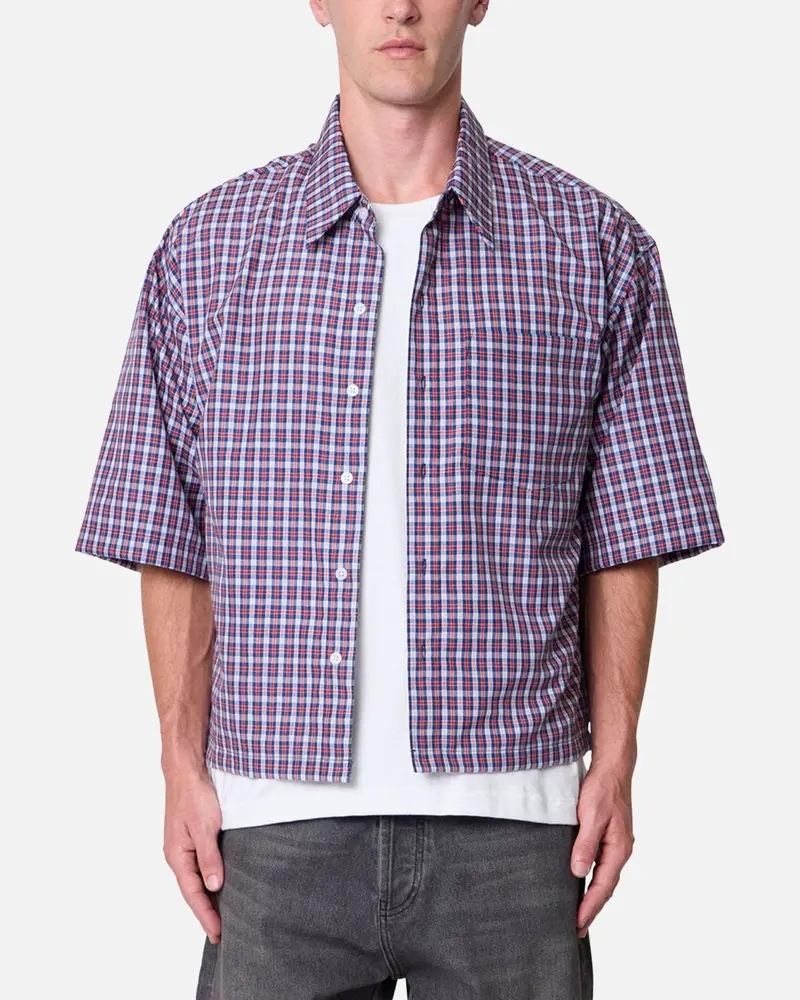 Mnml Crispy Poplin Over Button Up Shirt Red/Blue 1