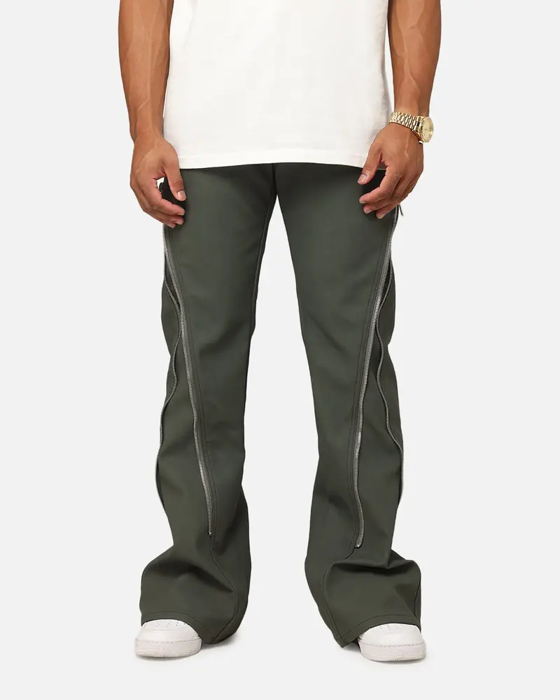 Mnml D519 Leather Zipper Flare Pants Charcoal Grey 1