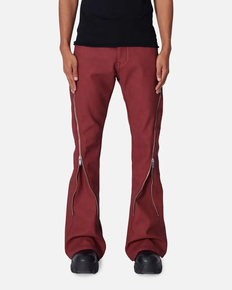 Mnml D519 Leather Zipper Flare Pants Red 1