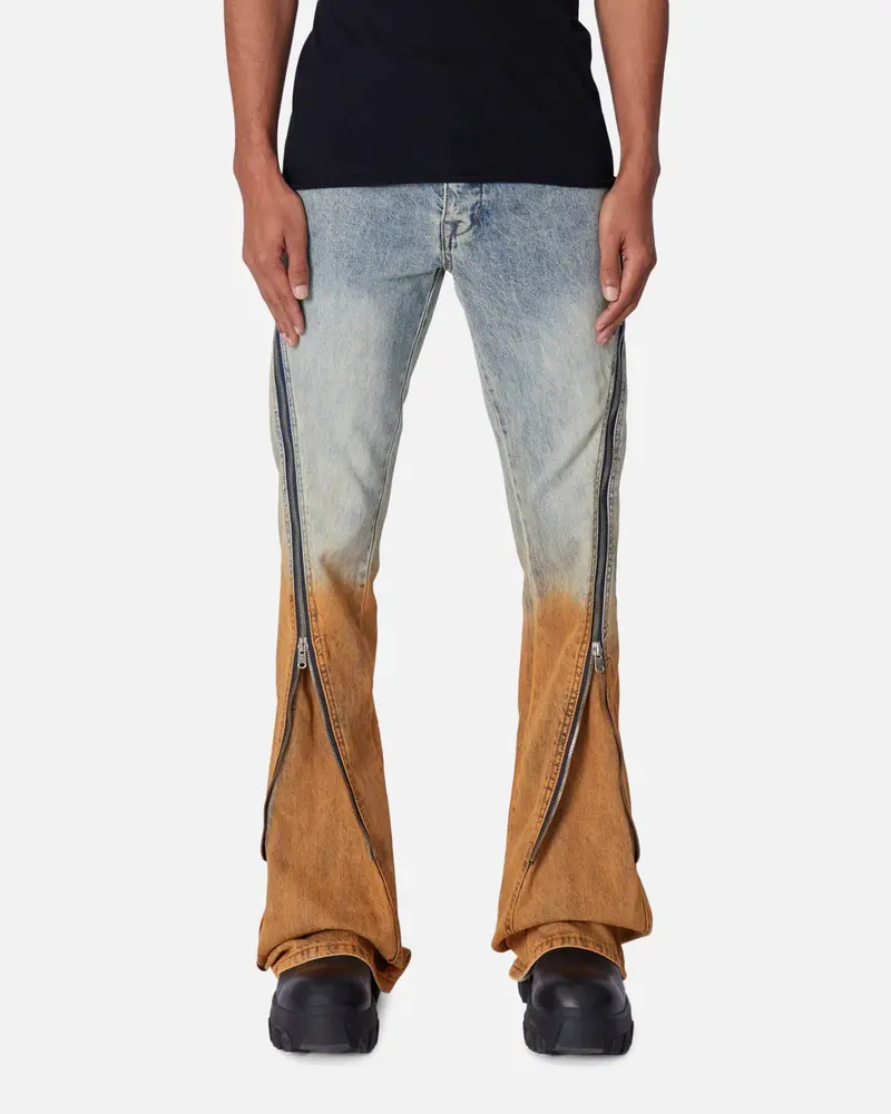Mnml D519 Zipper Flare Denim Jeans Light Blue 1