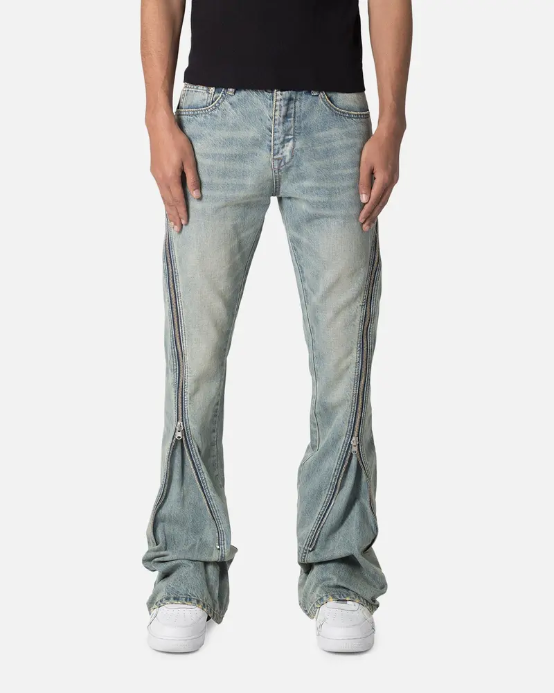 Mnml D519 Zipper Flare Denim Jeans Vintage Blue 1